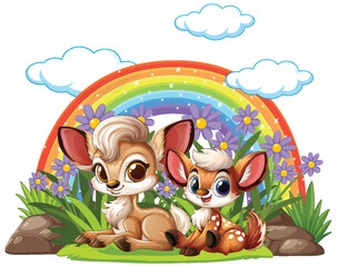 Cute Deer Under a Rainbow