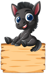 Cute Cartoon Donkey on Wooden Sign