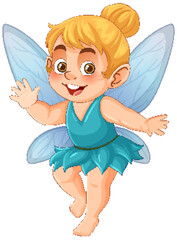 Cheerful Fairy with Blue Wings Illustration
