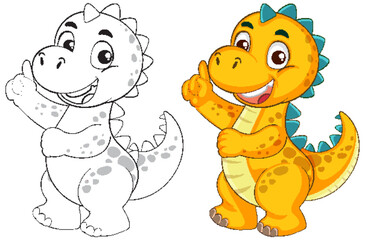 Colorful Cartoon Dinosaur Illustration with Outline