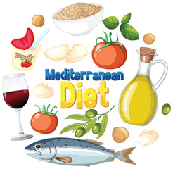 Mediterranean Diet Food Illustration with Fresh Ingredients