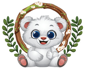 Cute Bear with Floral Wreath
