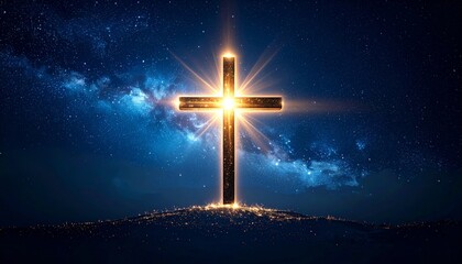 Divine Radiance, A Celestial Cross Illuminating the Starry Cosmos
