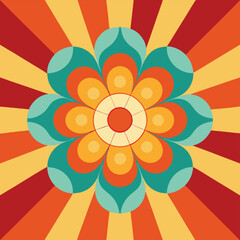 Retro 1970s abstract geometric flower design