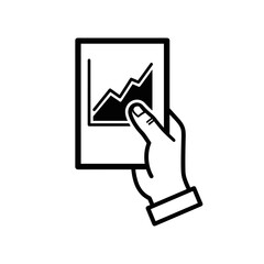 Hand holding a tablet with a growth chart on a transparent background