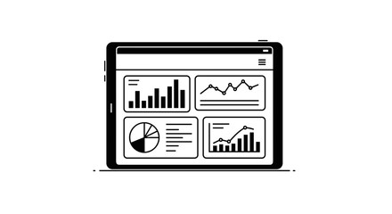 Data visualization dashboard with graphs and charts on a transparent background