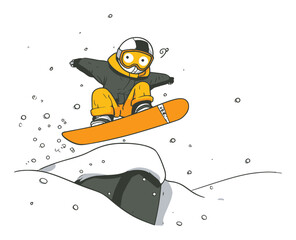 Cartoon Character Snowboarding in Mid-Air with Exciting Energy and Fun