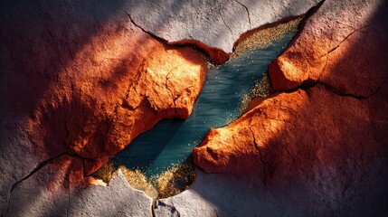 Cracked earth with a flowing river