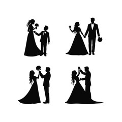 Elegant wedding couple silhouettes collection bride groom