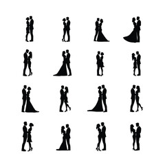 Twelve romantic couple silhouettes wedding bride groom