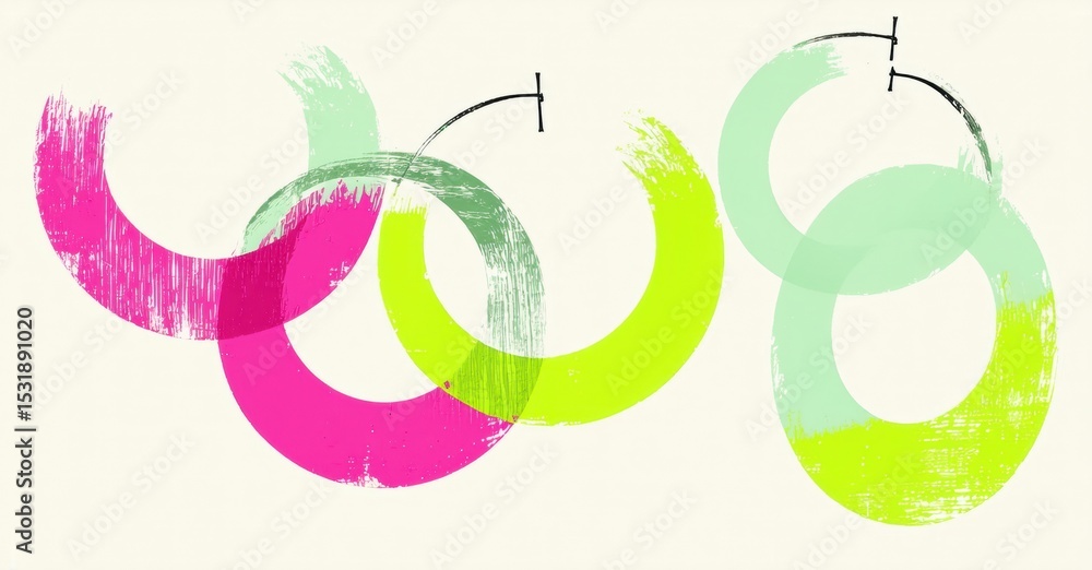 Poster Abstract colorful swirls overlap, creating playful shapes. Lines connect some loops, suggesting movement, energy. Bright hues dominate composition.
