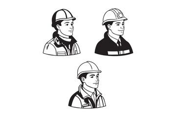 Builder icons set. Avatar with hard helmet and jacket set construction worker icon design Construction worker, engineer, labour, male worker and employee in a helmet Suitable for Infographics,Web Page