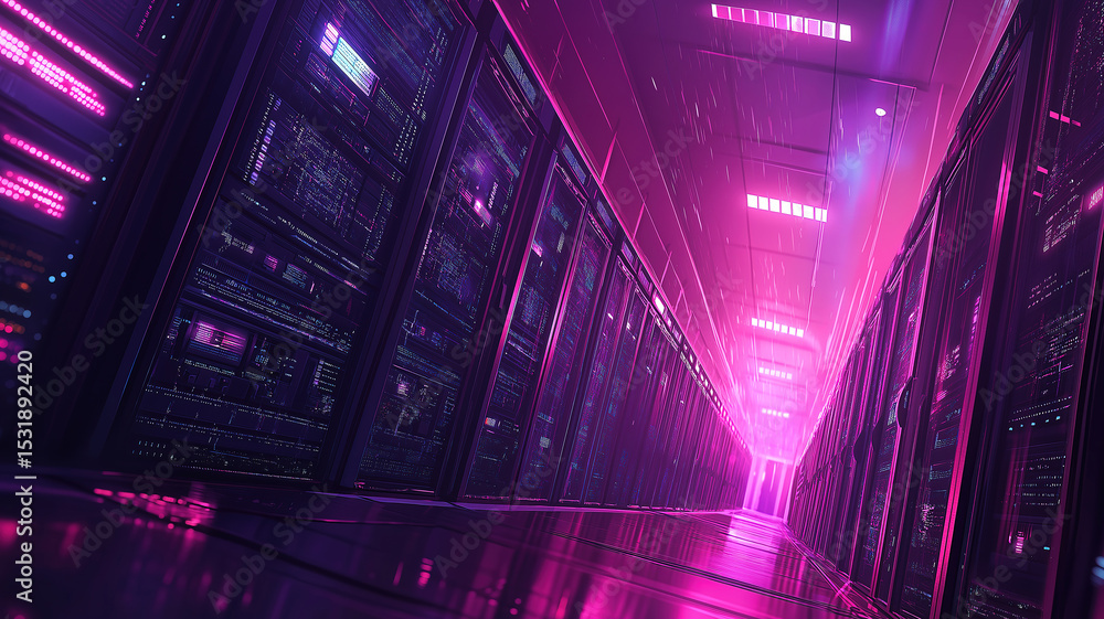 Aufkleber high tech data center concept featuring server racks and glowing lights in modern infrastructure