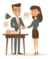 Fototapeta premium Cartoon Characters Shaking Hands in an Office Setting Vector Illustration