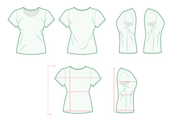 Clothes or T-Shirt Measurement Guide Template – Front, Back, Side Views with Sizing Lines for Online Shopping