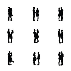 Silhouette couple standing set romantic poses collection