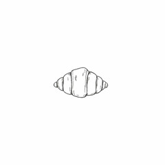 Hand-drawn croissant illustration in black and white design  