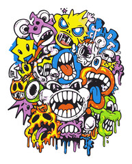 Colorful Abstract Vector Art with Expressive Faces and Emotive Elements