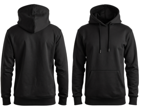 Stylish black hoodie front and back view.