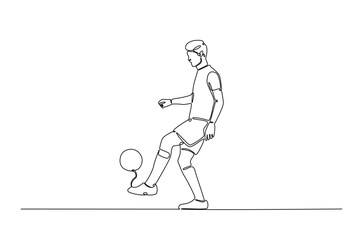 Football player in action in continuous one line drawing. Single line art illustration of soccer player. Editable vector.