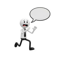 Animated Worried Man Character in Business Attire with Speech Bubble