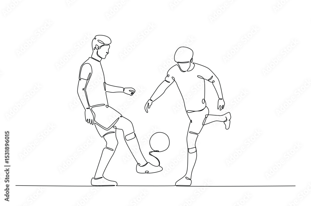 Poster football player in action in continuous one line drawing. single line art illustration of soccer pla