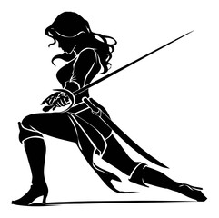 Elegant Silhouette of a Woman with a Sword in a Dynamic Pose