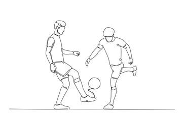 Football player in action in continuous one line drawing. Single line art illustration of soccer player. Editable vector.