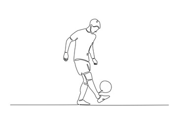 Football player in action in continuous one line drawing. Single line art illustration of soccer player. Editable vector.