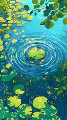 Blue green pond lotus green water ripples illustration poster background