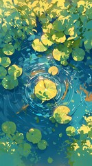 Blue green pond lotus green water ripples illustration poster background