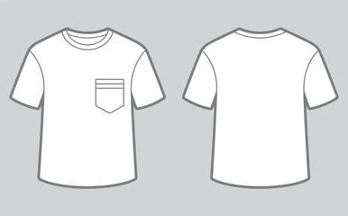 White T-Shirt with Pocket Front and Back View Mockup Template

