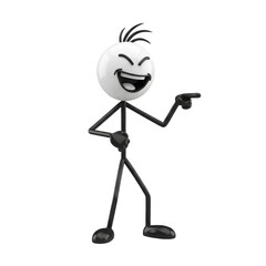 Cartoon Laughing Character Pointing with Expressive Facial Expression and Dynamic Pose on White Background