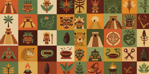 flat geometric illustration inspired by the ancient Mayan civilization