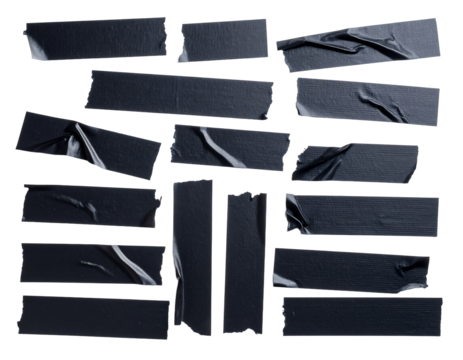 Black tape pieces for various creative uses.