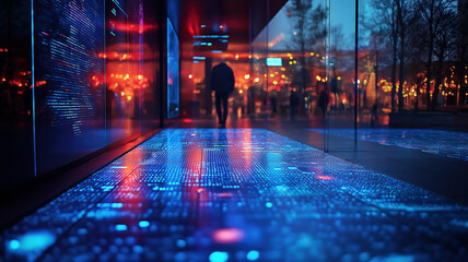 Obraz premium Smart Led Display Featuring Dynamic Data Visualizations In A Futuristic Analytics Hub Scene