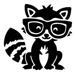 Fototapeta premium Cute Cartoon Raccoon Silhouette with Glasses Illustration for Kids