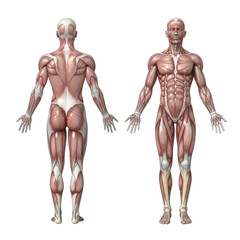 Human Muscular Anatomy Illustration Showing Front and Back View of Muscular System