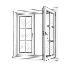 Open Wooden Window with Glass Panes and Handles in Modern Interior