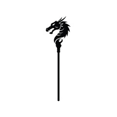 Dragon head staff black silhouette vector graphic
