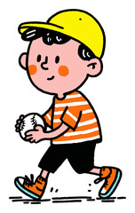 Cheerful Boy with Baseball in Flat Vector Art Style for Children's Illustration