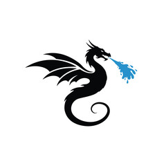 Majestic black dragon blowing water design