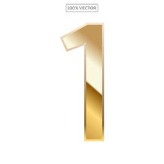 Gold 3d numbers 1 with endings made of golden isolated on transparent background. Vector elements template
