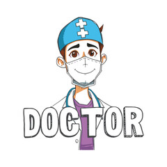 Friendly cartoon doctor wearing a mask