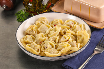 Russian homemade dumplings with meat