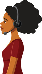 Call Center Employee of African Ethnicity Vector Character. Woman who works at a call center and answers telephone calls
