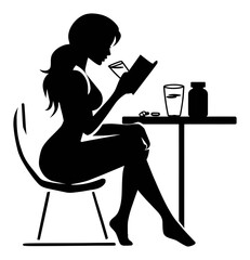 Woman Silhouette Reading a Book While Holding a Glass in a Relaxed Setting