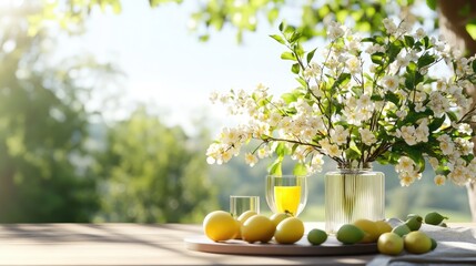 Realistic rendering of spring flowers on fruit tree branches, fresh seasonal ambiance