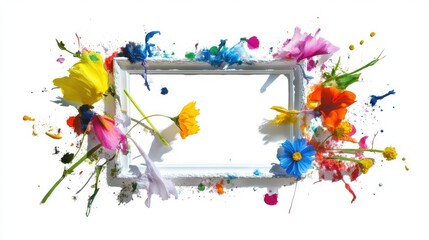 Gentle pastel watercolor florals forming an abstract square frame on white