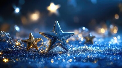 Gentle blue and white blur background with scattered shining stars